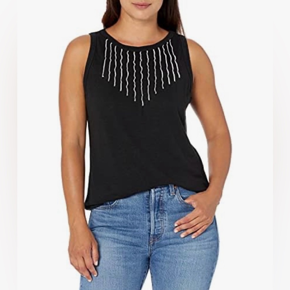 Nic + Zoe Black Embroidered Sleeveless Tank Top – Size Small